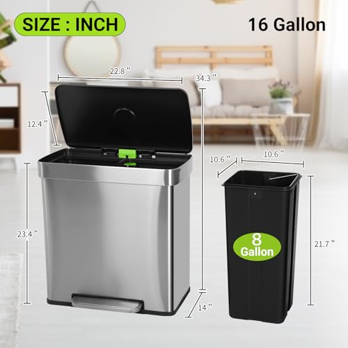 Basurero de Cocina BLKMTY 60L con Pedal y Doble Cubo miniatura 7