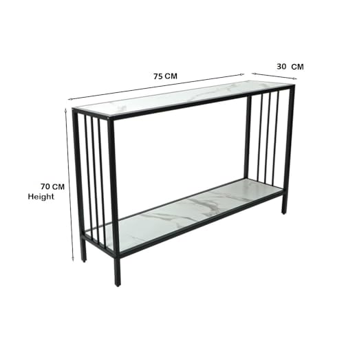 Image of Metal Frame 2-Tier Premium Entryway Table for Living Room, Hallway & Bedroom | Modern Narrow Sofa Console Table for Home & Office Decor | Sturdy & Stylish Accent Table (Black Strip)