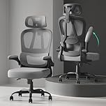 Submi Ergonomic Office Chair, Flip-Up Armrests Computer Chairs with Adjustable Headrest, Breathable Mesh Desk Chair for Home Office, PC Work Chair with Lumbar Support, 300LBS, Executive, Deep Grey