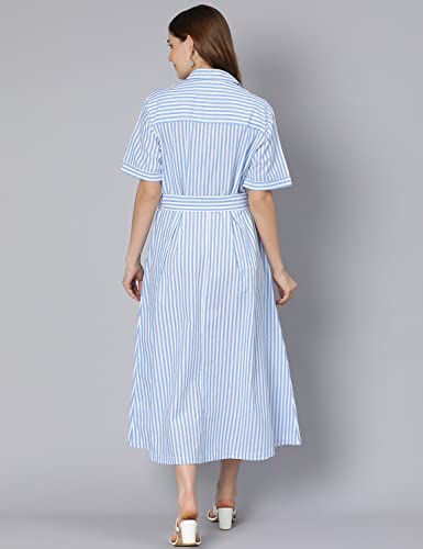 Image of oxolloxo Women Cotton Half Sleeves Shirt Style Party Dress