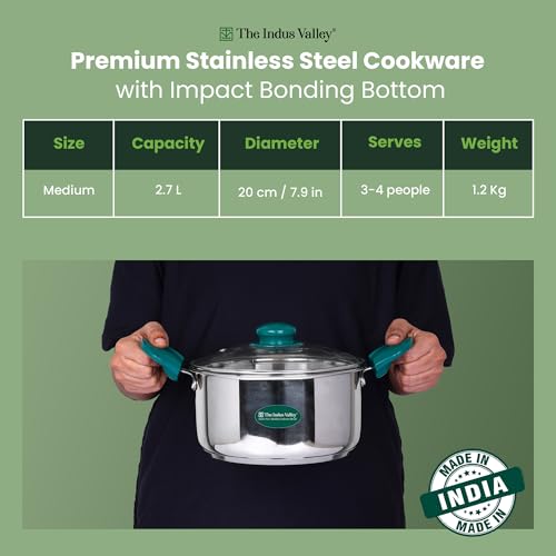 Image of The Indus Valley Stainless Steel Impact Bonded Casserole 2.7 litres | 3-Layer Thick Bottom| Healthy & Toxin-Free | Fast& Even Heating | Stay-Cool Handle | Induction Friendly| Easy to Clean