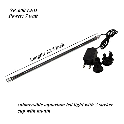 Image of VENUS AQUA Aquarium Led Light, Fully Submersible (Waterproof) Led Lamp for Fish Tank Adjustable Led Light with 2 Suction Cup /Power: 7 Watt /AC : 220-240 /50Hz (White & Blue, SR-600 LED-22.5 INCH)