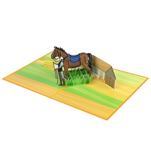 DORAFIORA® Pop-Up Karte Pferd – Liebevolle 3D Grußkarte für Reiter | Reitsport Geburtstagskarte für Kinder & Erwachsene | Inkl. Umschlag