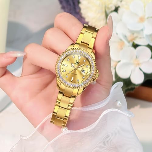 Image of OLEVS Ladies Watch Diamond Dress Analog Female Watches Stainless Steel Two Tone Waterproof Luminous Day Date for Womens Wrist Watch Gift