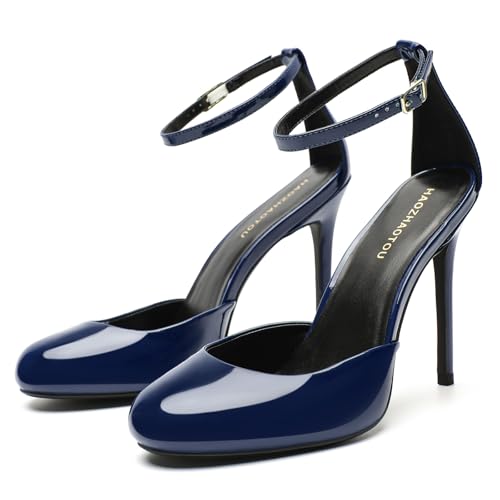 Unisex Men's Women's Round Toe High Heels Stiletto Patent Leather Heels Ankle Strap Pumps Elegant Dress Party Shoes2