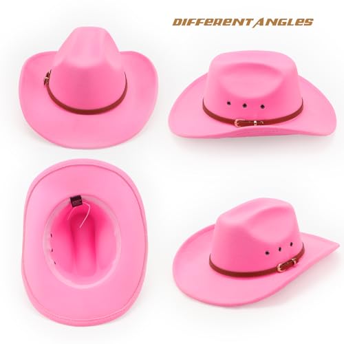 Image of DRESHOW Cowboy Hat for Women and Men Western Felt Cowboy Cowgirl Hat Wide Brim Belt Buckle Retro Fedora Hats Unisex Caps