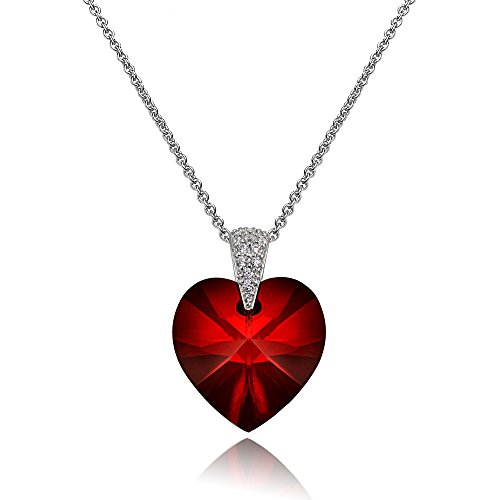 B. BRILLIANT Valentines Day Necklace for Women Sterling Silver Ruby Red Crystal Heart Pendant with European Crystals for Bridesmaids Birthday Anniversary Fashion LOVE