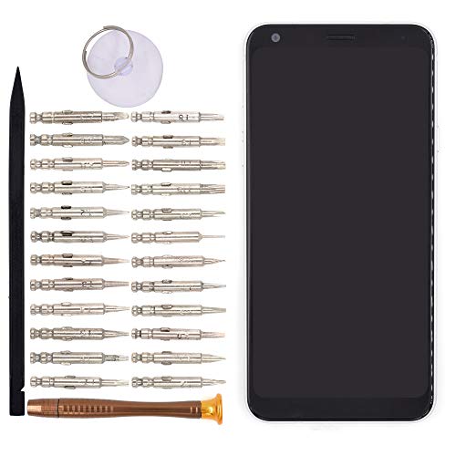 Image of LCD Digitizer Assembly with Front Housing and Flex Cable for USB Charger Port Headphone Jack Speaker Power Button Volume earpiece Motor Front Camera Compatible with LG Q7 Q7+ Q610 Q610EM(Silver)