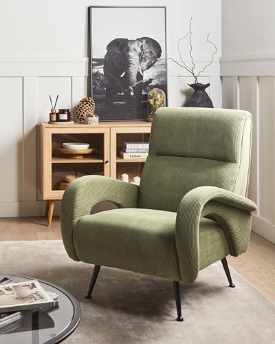 Poltrona In Velluto A Coste Imbottita In Stile Retrò Verde Soggiorno Camera Da Letto - 2
