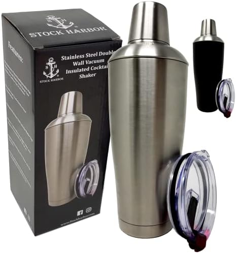 Stock Harbor Stainless Steel 30 Ounce (887 Milliliter) Double Wall Cocktail Shaker Vacuum Insulated Tumbler and Shaker Top; Matte Polished