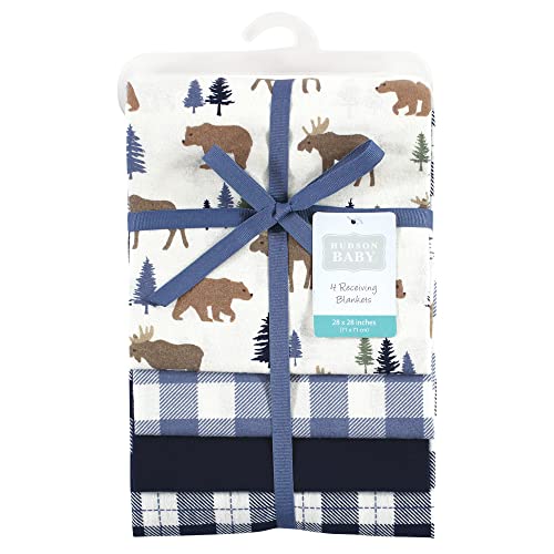 Image of Hudson Baby Unisex Baby Cotton Flannel Receiving Blankets, Moose Bear, One Size