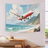 DFENILROP 3D Gedruckter Wandteppich Flugzeug, Weiche Künstlerische Küstenszenerie Polyester-Wandbehang, Mehrzweck Dekoration Für Büro & Arbeitszimmer, Modernes Geschenk 70cmx100cm