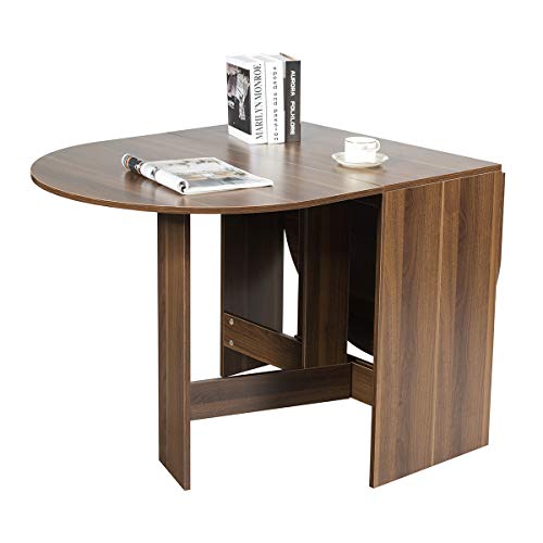 COSTWAY Table Extensible Salle à Manger pour 4-7 Personnes, Table Ronde Convertible avec 2 Rallonges Semi-ovales et Base en Croix pour Cuisine, Salon, Charge Max 60KG, 163 x 80 x 75CM (Marron)