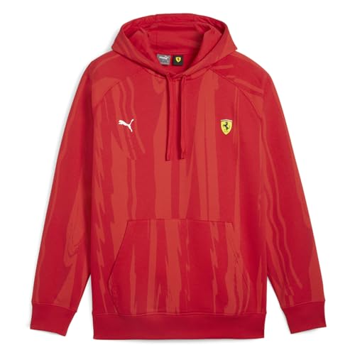 PUMA Mens Scuderia Ferrari Race All Over Print Hoodie Athletic Outerwear Casual Drawstring - Red