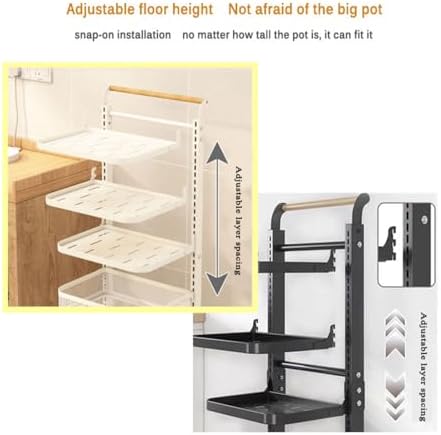 White Free Standing Kitchen Lid Organizer with 5 Adjustable Boards and 2 Baskets - Perfect Pot Lid Holder for Cabinet or Shelf Space Saving Solution