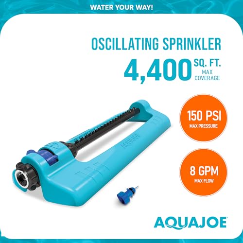 Sun Joe SJI-OMS20 Aqua Joe 4,400 Sq Ft Coverage Indestructible Oscillating Sprinkler, Blue