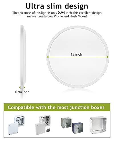 image for hepside 2PACK Flush Mount LED Ceiling Light Fixture White, 12Inch 28Wa