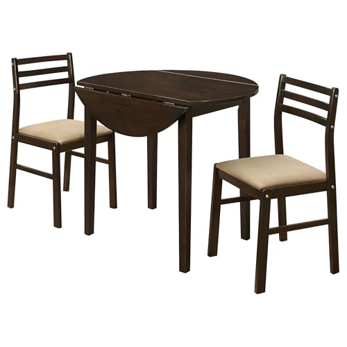 Coaster Home Furnishings 3-Piece Round Wood Dining Room Set Drop Leaf Extension Table Ladder Back Side Chairs Upholstered Seat Cushions Cappuccino and Tan 130005