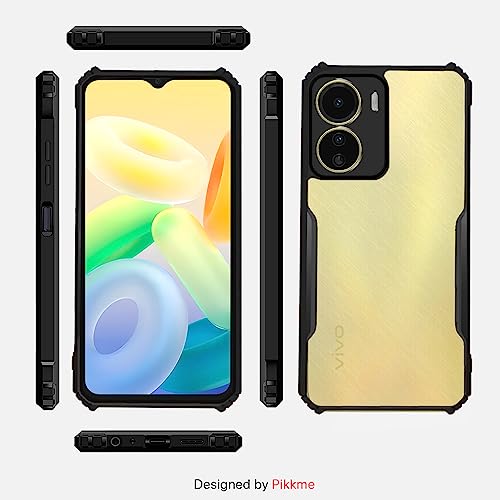 Image of Pikkme Vivo Y16 Back Cover | Crystal Clear Transparent Back | Ultra Hyrbid | Full Camera Protection | Raised Edge | Bumper Back Case for Vivo Y16 (Plastic, Black)