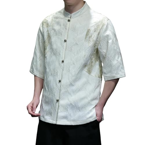 Chemise jacquard homme style chinois à col montant ample