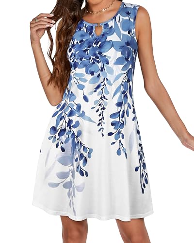 Image of Summer Dresses for Women 2026 Casual Sleeveless Sundress Floral Loose Fit Beach Cover Up with Pocket
