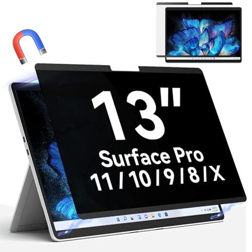 Protescreen Filtre de Confidentialité Magnétique pour Microsoft Surface Pro 11/10/9/8/X, 13 Pouces Protection D'écran pour Surface Pro, Amovible Filtre Anti Lumiere Bleue Anti Espion