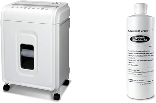 Aurora AU1275MA - Trituradora de papel microcortado de 12 hojas y tarjetas de crédito (blancogris) y aceite triturador sintético Aurora SL16,