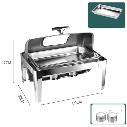 Juego de platos para bufé, bandeja de acero inoxidable con recipiente de condimentos para eventos, perfecto para bodas, gran capacidad, 60 x 40 x 47 cm