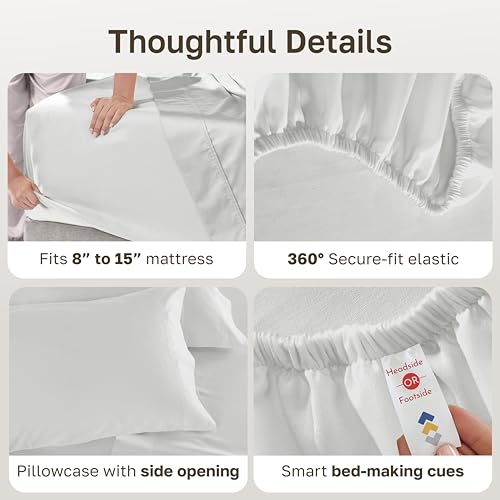Image of California Design Den Twin XL Sheets Set - 600 Thread Count Sateen, 100% Extra Long Cotton Twin Bedsheets, Deep Pockets with All Around Elastic, Snug Fit, Durable Bedding Set - Antique Ivory Mist