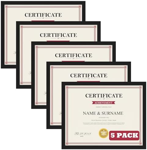 Giftgarden 8.5x11 Picture Frame Black, 8.5 by 11 Award Certificate Diploma Document Frames for Wall or Tabletop Display, 5 Pack