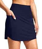 SANTINY Women's 17'' Long Swim Skirt with Pockets High Waisted Modest Tummy Control Swimsuit Skirt Bathing Suit Bottoms (Navy_XL)