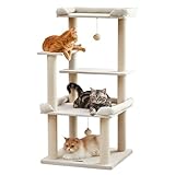 MWPO 猫タワー 新素材 大型猫 シニア猫 据え置き 安定感 多頭飼い 爪とぎ 猫ベッド シンプル 114cm ベージュ 954F