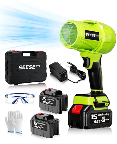 Cordless Turbo Jet Leaf Blower with Battery & Charger, 1200 Cfm 200 Mph, Handheld Blower for Yard Leaves, Patio & Driveway Cleaning, Car Drying, One Hand Use (2 * 15 Batteries Set)