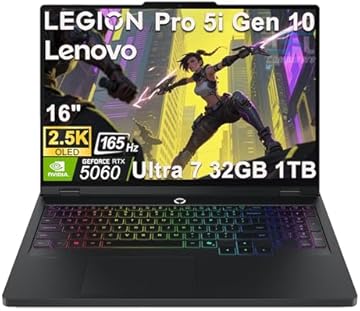 Lenovo Legion 5 Pro 5i Gen 10 Gaming Laptop (16" 2.5K OLED G-SYNC 165Hz, NVIDIA RTX 5060 8GB, Intel Core Ultra 7 255HX, 32GB DDR5 RAM, 1TB SSD), 24-Zone RGB Backlit, Wi-Fi 7, 5MP Webcam, Win 11 Home