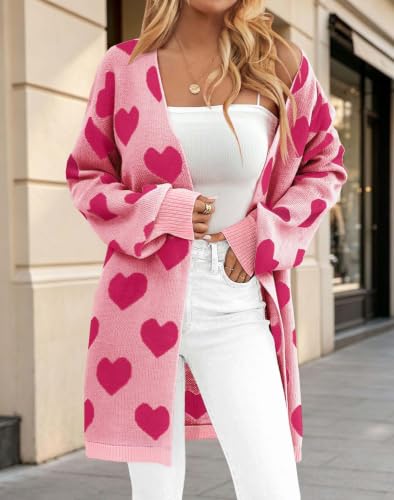 Image of Oversized Long Cardigan Sweaters for Women Cute Heart Fall Coats Outfits