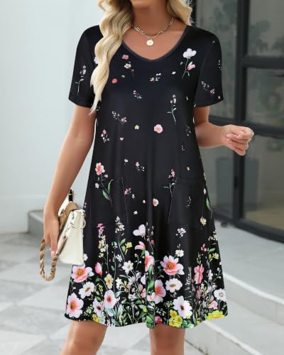 Image of CHICGAL Summer Dresses for Women V Neck Short Sleeve Casual Loose T Shirt Sundress Beach Cover Ups with Pockets 2026
