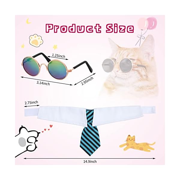 8 pcs pet dog cat costume dog neck tie and dog sunglasses for small dog cat round metal cat classic retro sunglasses cat tie pet costume tuxedo necktie collar puppy grooming accessories cosplay party - image 3