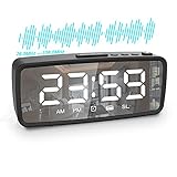 ShangDingHao LED Digital Clock, Alarm Clock for Bedroom , FM Radio Mirror Clock with Snooze Function, 3 Levels of Brightness, USB or Battery Powered Family Office Travel Small Desk Clock (Black)