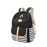 FIGROL School Backpack, Lightweight Canvas Book Bags Shoulder Daypack Laptop Bag(Black)