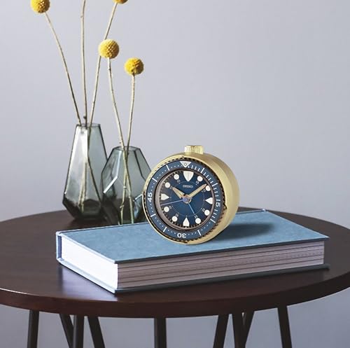 Image of Seiko Metallic Green Alarm Clock with Quiet Sweep Second Hand, Snooze & Rotating Bezel (Model: QHE207G | Size: 10.4 נ9.7 נ5.5 cm)