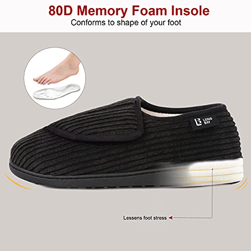LongBay Women's Furry Memory Foam Diabetic Slippers Comfy Cozy Arthritis Edema House Shoes (8 B(M), Black) - Thumbnail 4