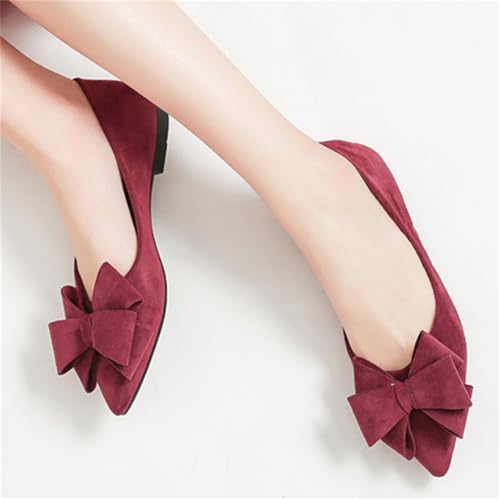 Women's Pointed Toe Flat Low Heels Closed Mary Jane Shoes Faux Suede Ballet Flats Trendy Pumps Wedding Party Dress Shoes3
