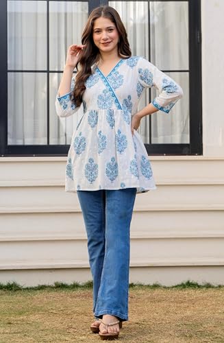 Image of rytras Women Pure Cotton Printed Tunic Top | Comfortable Everyday