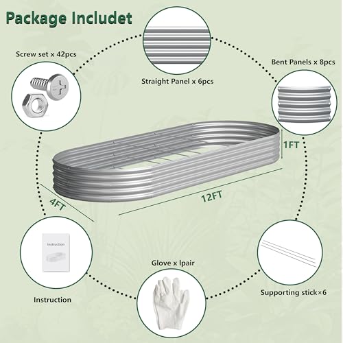 Image of Galvanized Raised Garden Bed Outdoor, 12x4x1ft(2Pack) Metal Heavy Duty Planter Boxes for Gardening, Easy Assemble Bottomless Small Oval Plant Container Kit for Vegetable, Flower, Fruit, Silver