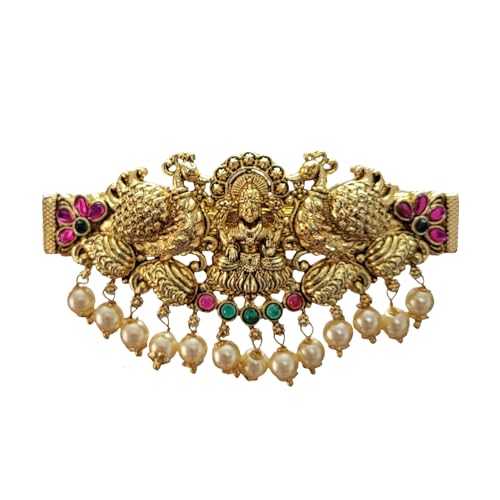 Arnavira® Gold Antique Finish Traditional Temple Design Hair Clip Barrette For Women and Girl Bridal Wedding (Design 01, Gold Antique)