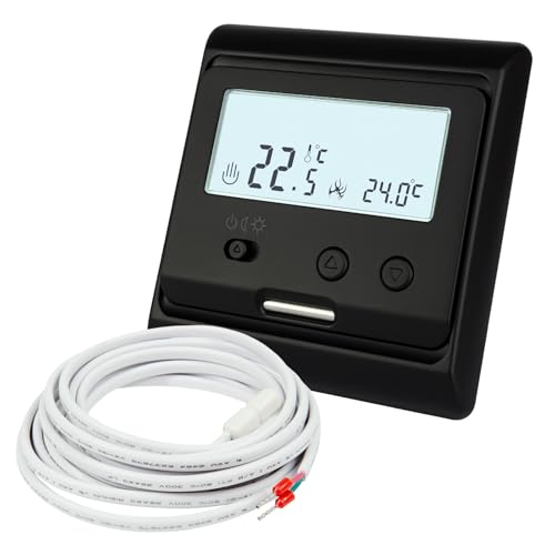12V AC/DC Thermostat Temperaturregler Unterputz, schwarz, INT....
