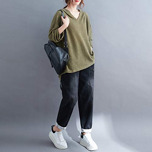 Leeofty Moletom feminino com capuz manga comprida divisão lateral mais longa nas costas pulôver blus
