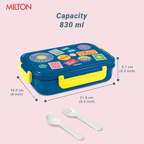 Image of MILTON Big Candy Tiffin Lunch Box for Kids Boys & Girls with Leak-Proof Inner Container| Food Grade,BPA Free,Compact & Durable Snacks Box for Kids I Plastic Spoon & Fork, 830 ml, Navy Blue