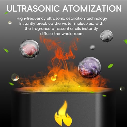Image of BOHOFAM Plastic Humidifier for Home, Flame Diffuser Atmosphere Light Humidifier Portable Noiseless Aroma Aromatherapy Machine, Auto Shut-Off, Essential Oil Diffuser for Large Room (Flame-Black)