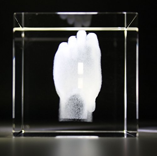 VIP-LASER 3D Glas Kristall mit Gravur: Herz aus zwei Händen mit Text: Ich liebe Dich!